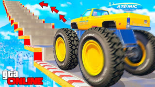 GTA 5 - КАК ДАЛЕКО БИГФУТ НА ГИГАНТСКИХ КОЛЁСАХ ЗАБРАТЬСЯ ПО СТУПЕНЬКАМ ЛЕСТНИЦЫ? - ЭКСПЕРИМЕНТЫ В ГТА 5